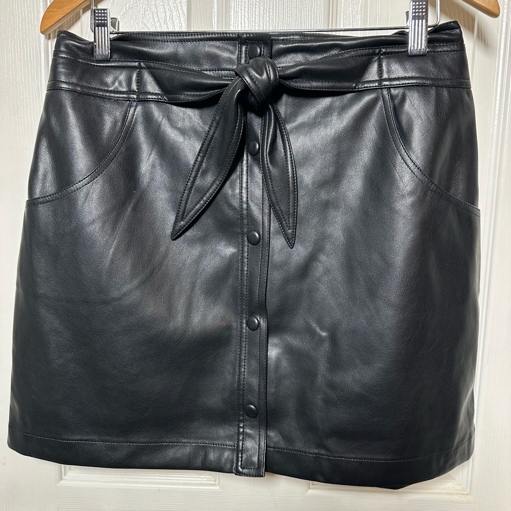 Dolce Cabo Faux Black Leather Mini Skirt with Tie